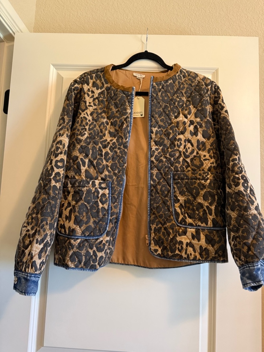 JODIFL Leopard-Print and Denim Quilted Jacket